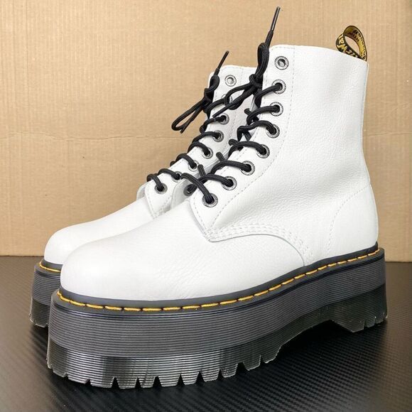 Dr. Marten’s 1460 Pascal Max White & Black Platform Lace Up Ankle Boots Size 10 - Picture 1 of 11
